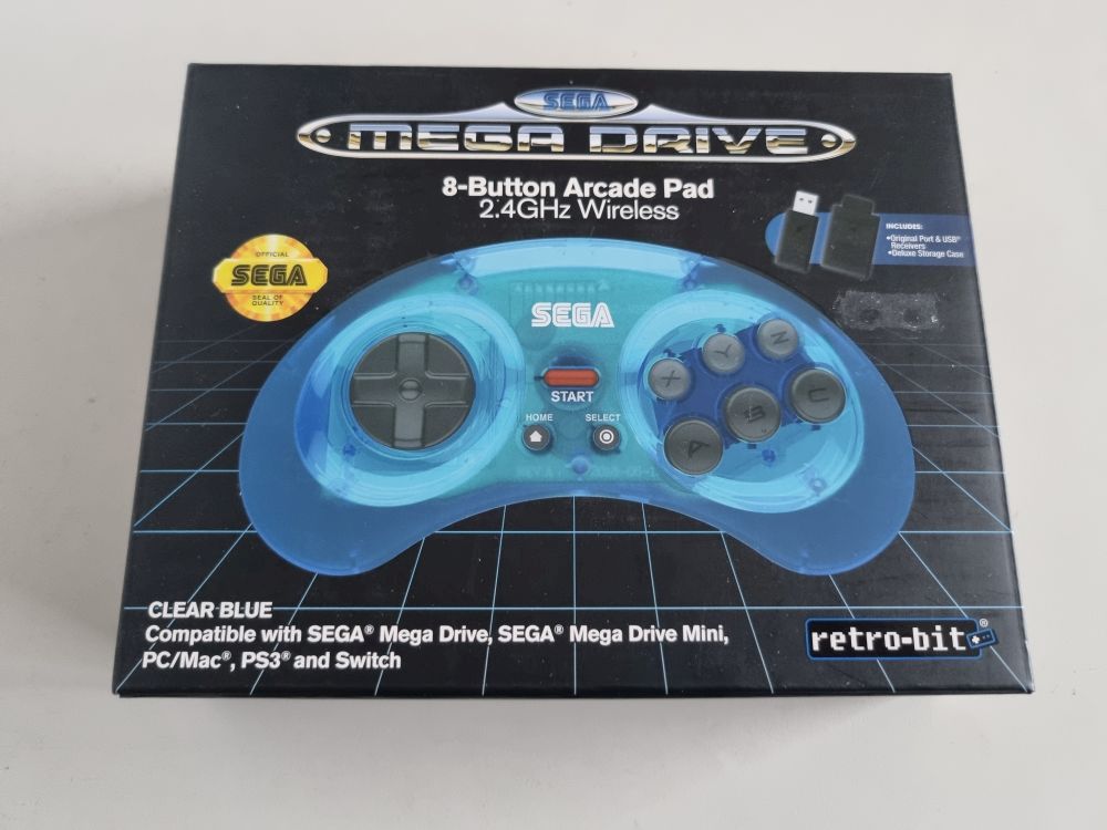 (Bild für) MD 8-Button Arcade Pad - Clear Blue - zum Schließen ins Bild klicken