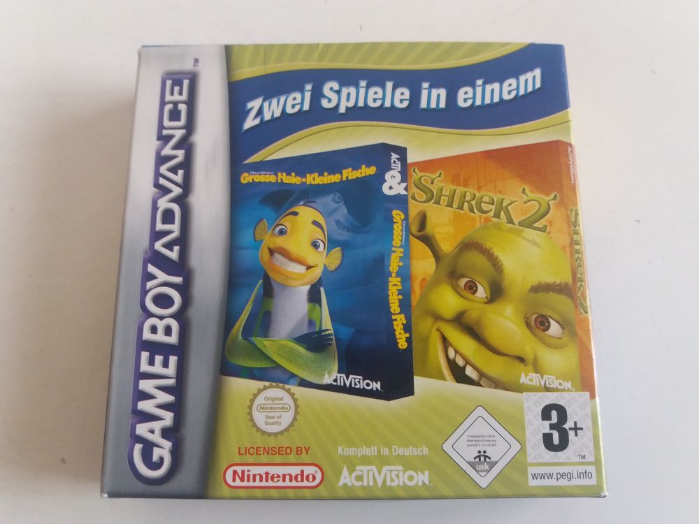 (Bild für) GBA Zwei Spiele in einem Große Haie-Kleine Fische + Shrek 2 NOE - zum Schließen ins Bild klicken